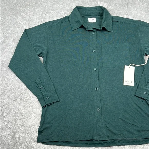 NEW MATE The Label M Green Tencel Jersey Perfect Oversized Sleep Button Down